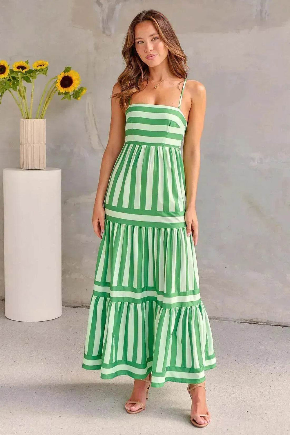 Summer Striped Printed Suspender Long Dress With Pockets Fashion Square Neck Backless Dresses For Beach Vacation Women Clothing - EX-STOCK Canada
