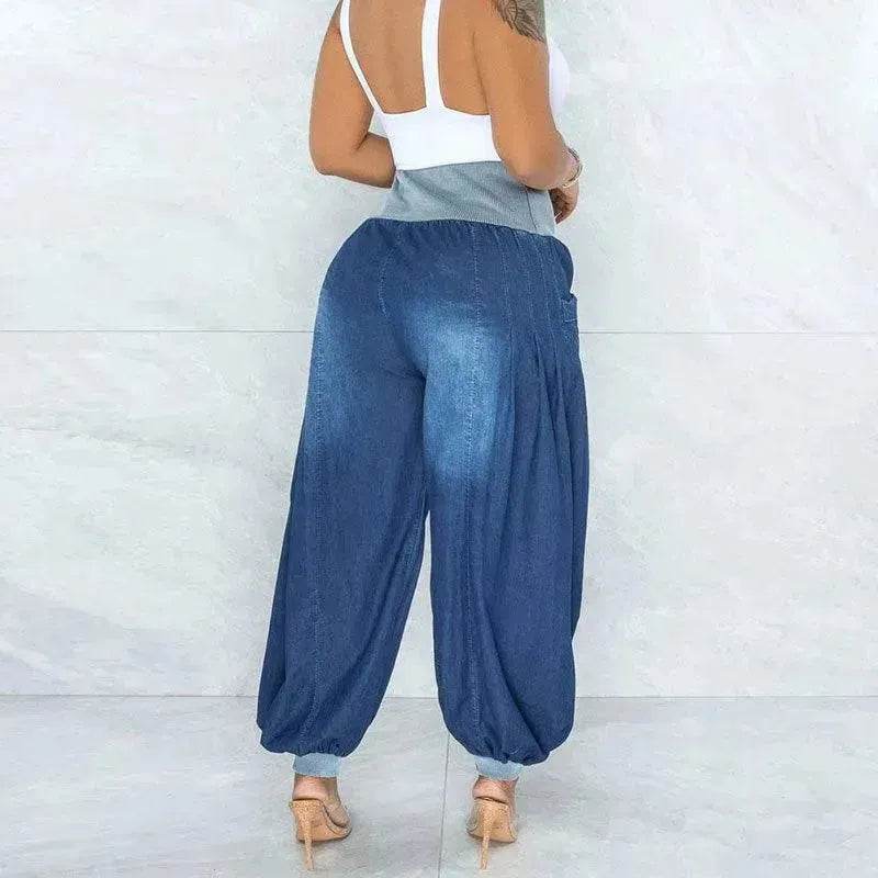 Summer Thin Loose Wide-leg Pants Harem Pants Elastic Waist Denim Trousers Women - EX-STOCK Canada