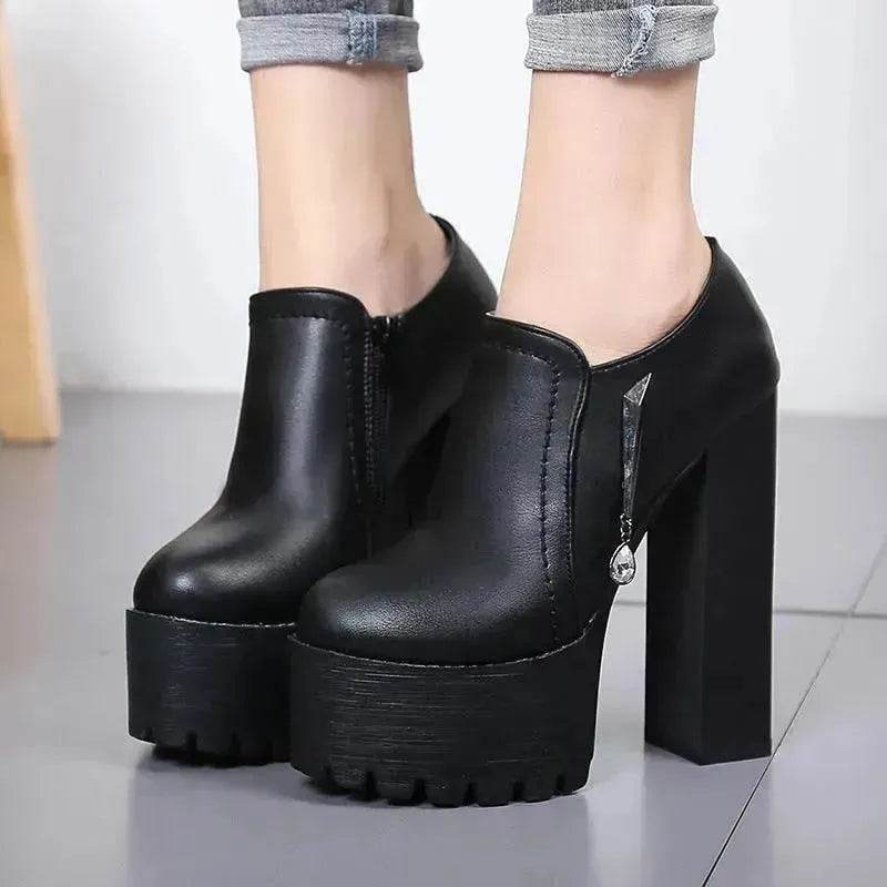 Super high heels ladies 15cm round head waterproof shoes - EX-STOCK Canada
