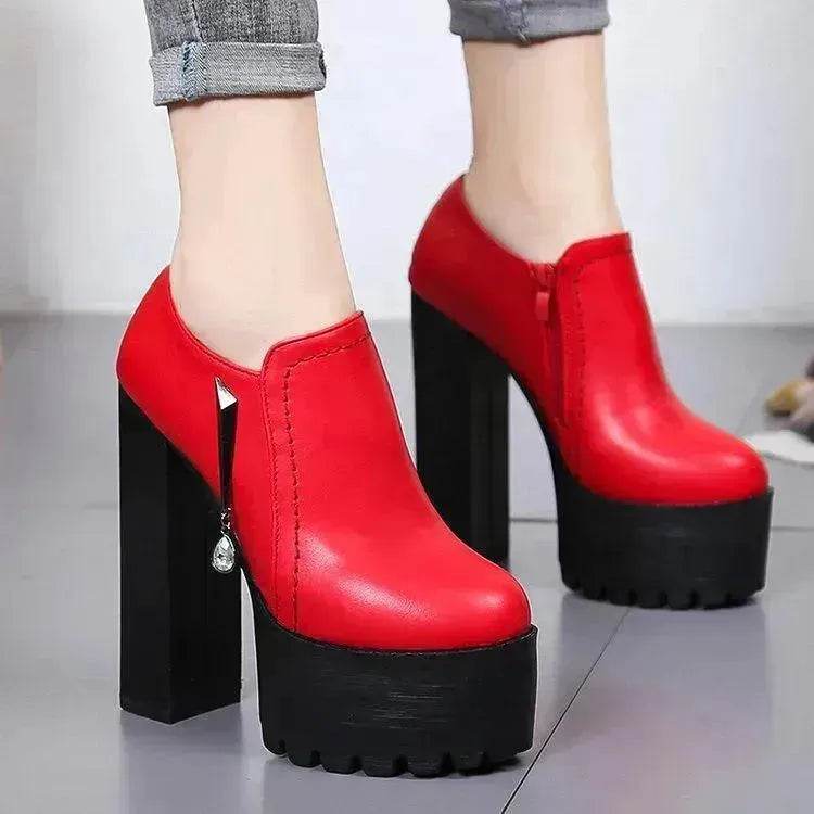 Super high heels ladies 15cm round head waterproof shoes - EX-STOCK Canada