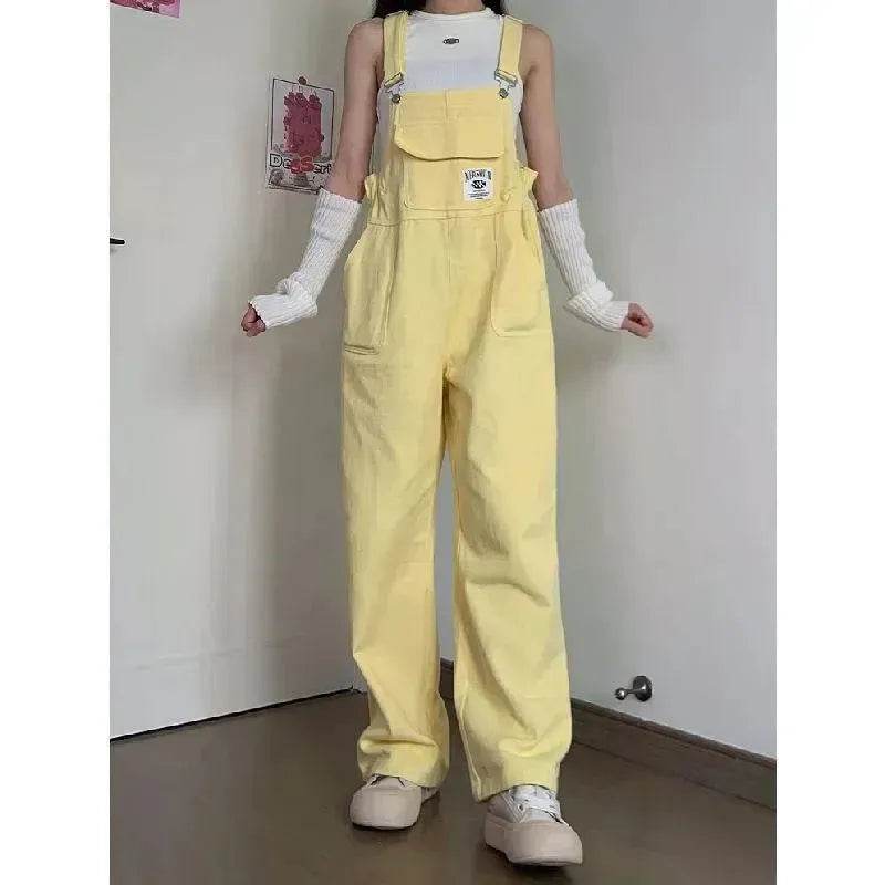 Suspender Pants High Waist Loose Straight Slimming Women - EX-STOCK Canada