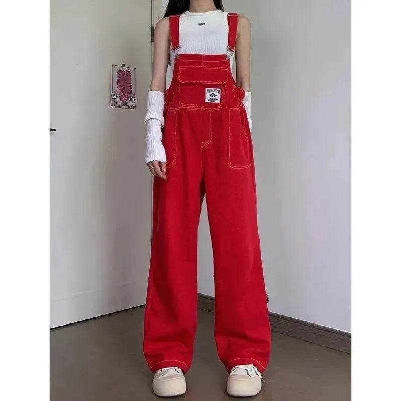 Suspender Pants High Waist Loose Straight Slimming Women - EX-STOCK Canada