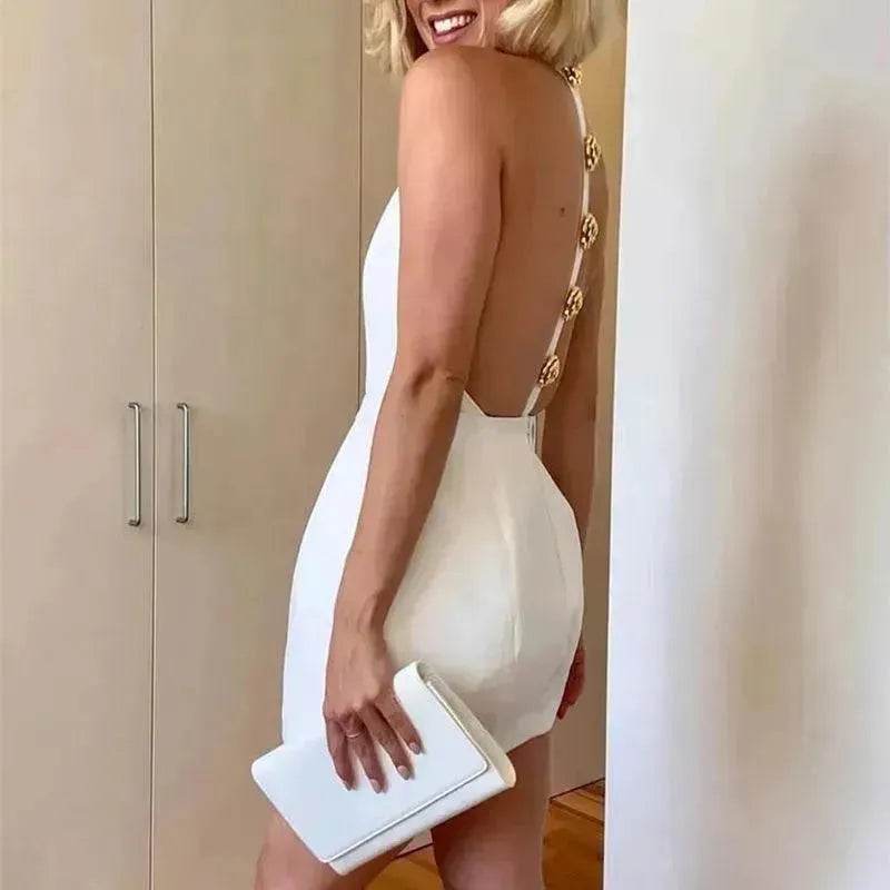 Sweet Sleeveless Backless Dress With Rose Button Design Summer Street Fashion Mini Dresses Women - EX-STOCK Canada