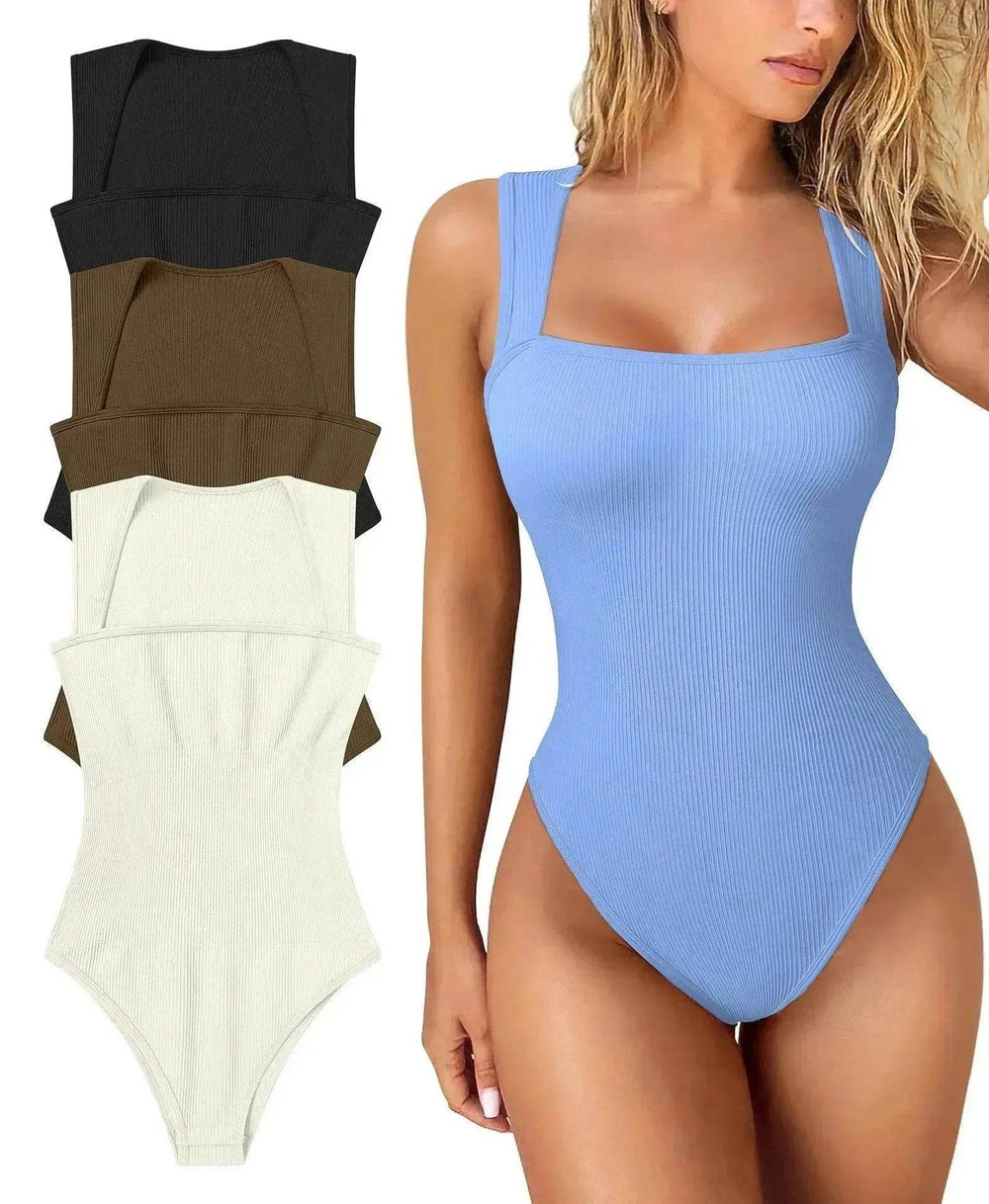 Thread Square Neck Jumpsuit Sleeveless Slim Fit Tank Top Summer Shapewear - EX-STOCK Canada