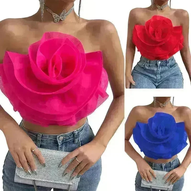 Three-dimensional Organza Flower Small Sling Chest-wrapped Vest - EX-STOCK CANADA
