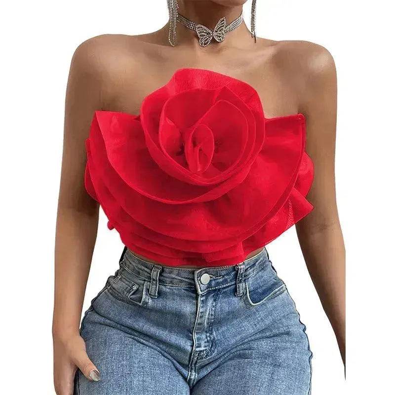 Three-dimensional Organza Flower Small Sling Chest-wrapped Vest - EX-STOCK Canada