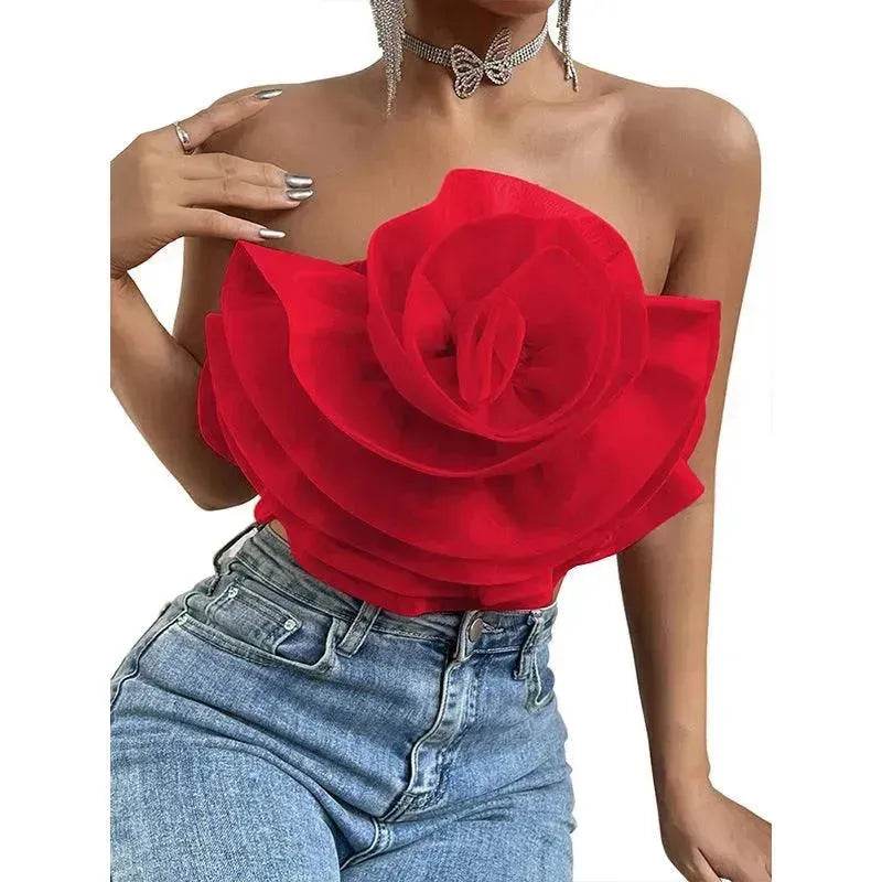 Three-dimensional Organza Flower Small Sling Chest-wrapped Vest - EX-STOCK Canada