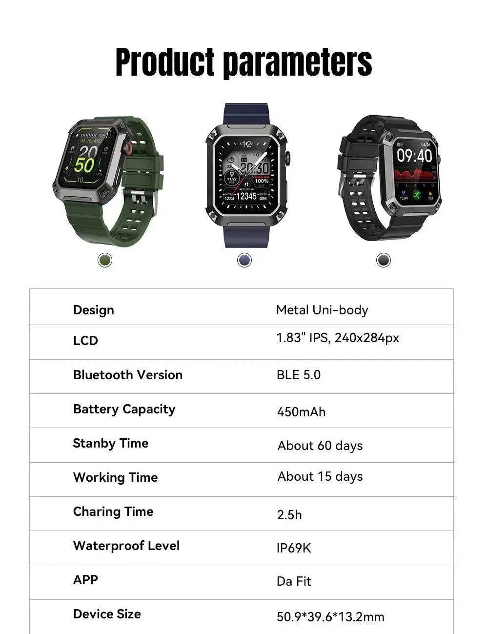 Three-proof Heart Rate And Blood Pressure Sport Mode Smart Watch - EX-STOCK Canada