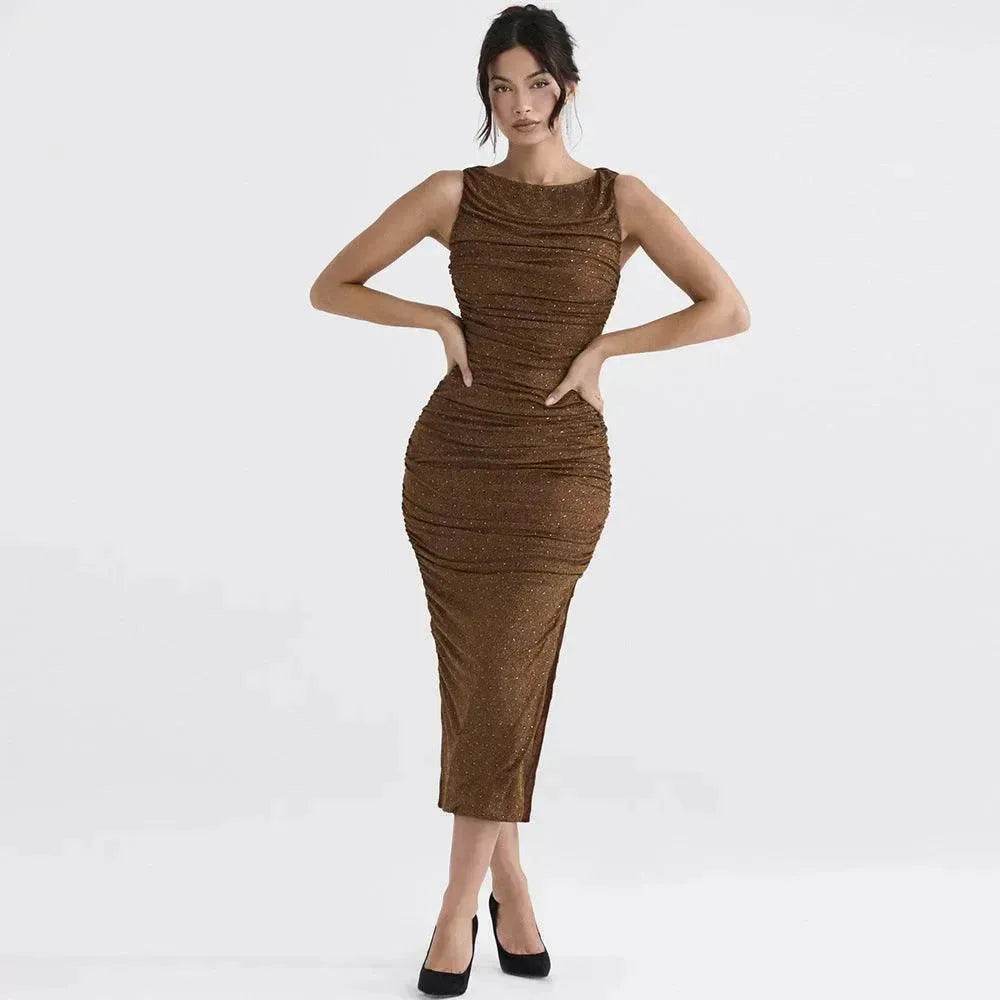 Tight Side Slit Pleated Party Party Dress Women - EX-STOCK Canada