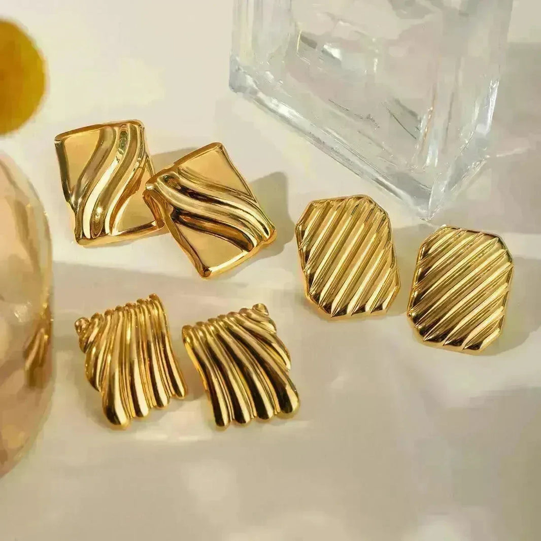 Trendy 18K Gold Stainless Steel Cube Wave Stud Earrings for Women Wedding Earrings - EX-STOCK CANADA