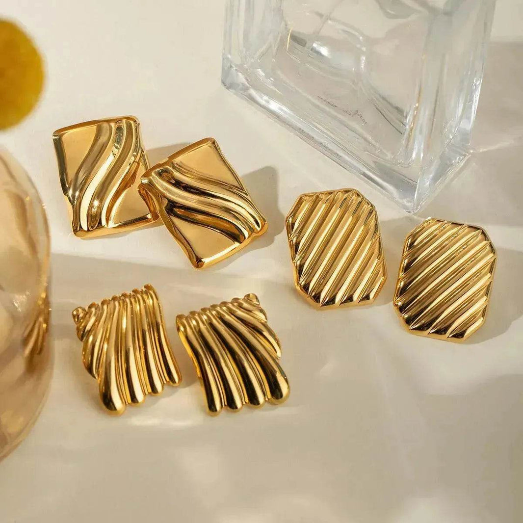 Trendy 18K Gold Stainless Steel Cube Wave Stud Earrings for Women Wedding Earrings - EX-STOCK Canada
