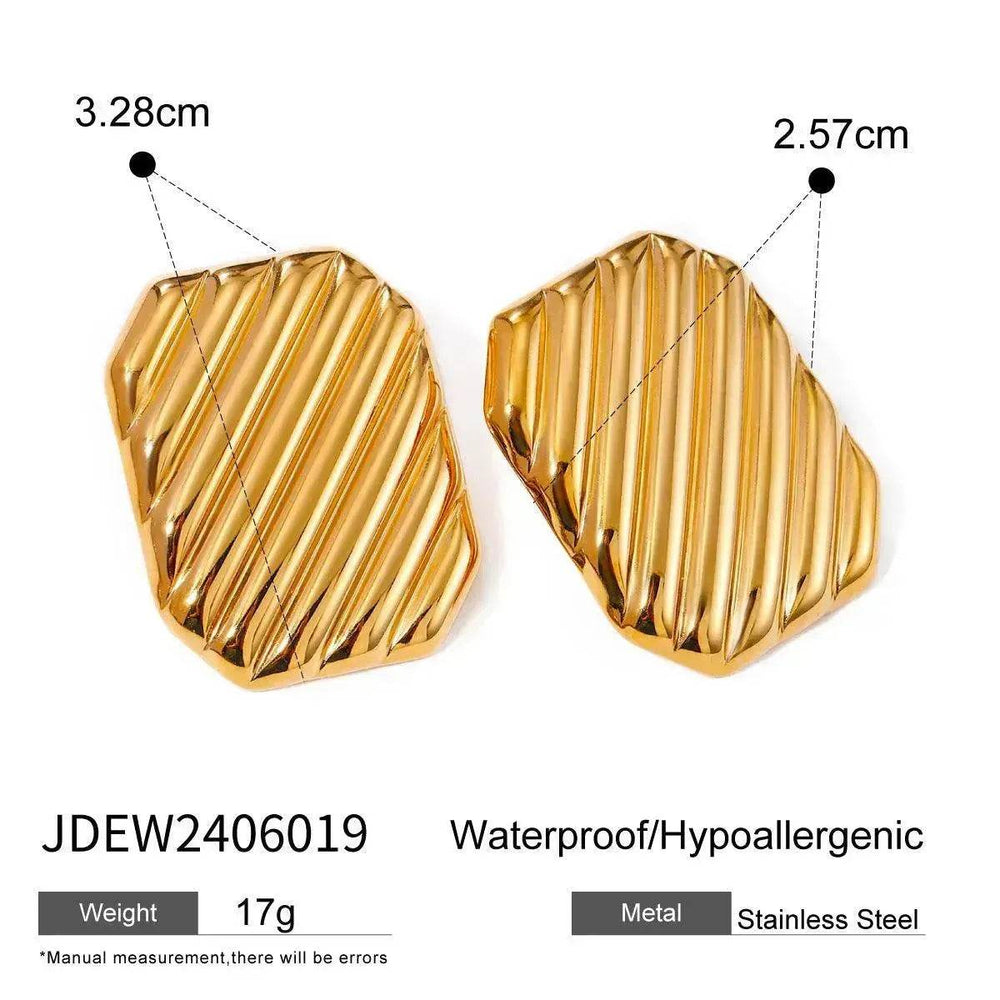 Trendy 18K Gold Stainless Steel Cube Wave Stud Earrings for Women Wedding Earrings - EX-STOCK Canada