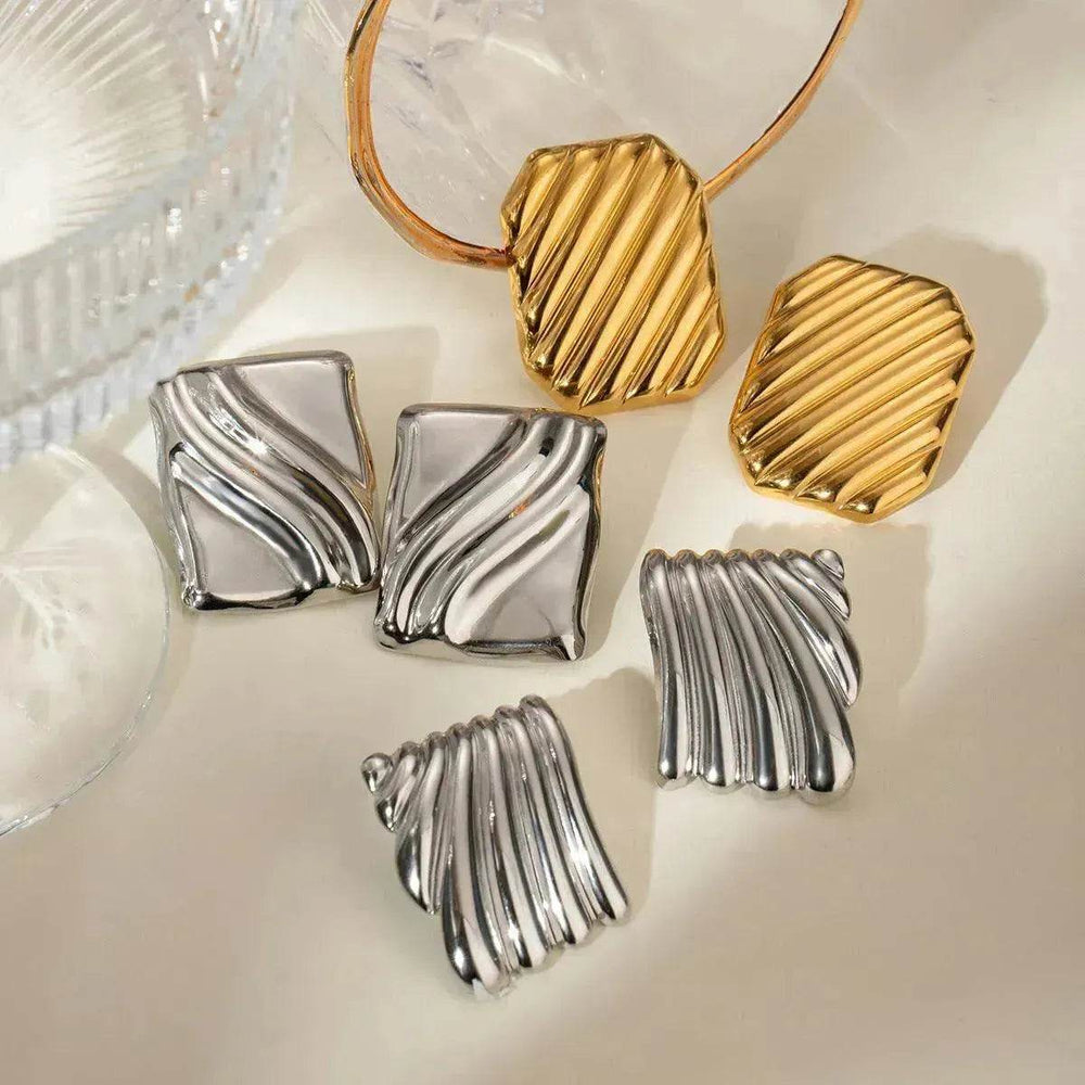 Trendy 18K Gold Stainless Steel Cube Wave Stud Earrings for Women Wedding Earrings - EX-STOCK Canada