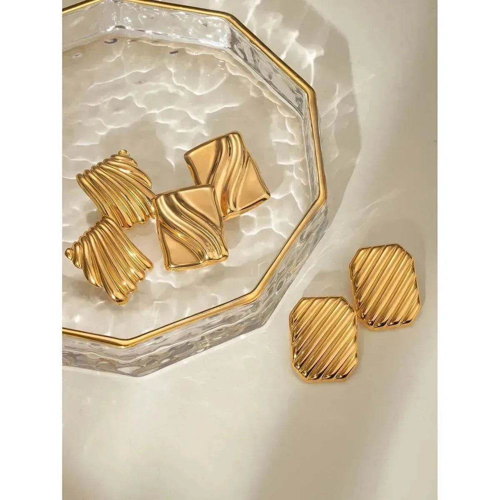 Trendy 18K Gold Stainless Steel Cube Wave Stud Earrings for Women Wedding Earrings - EX-STOCK Canada