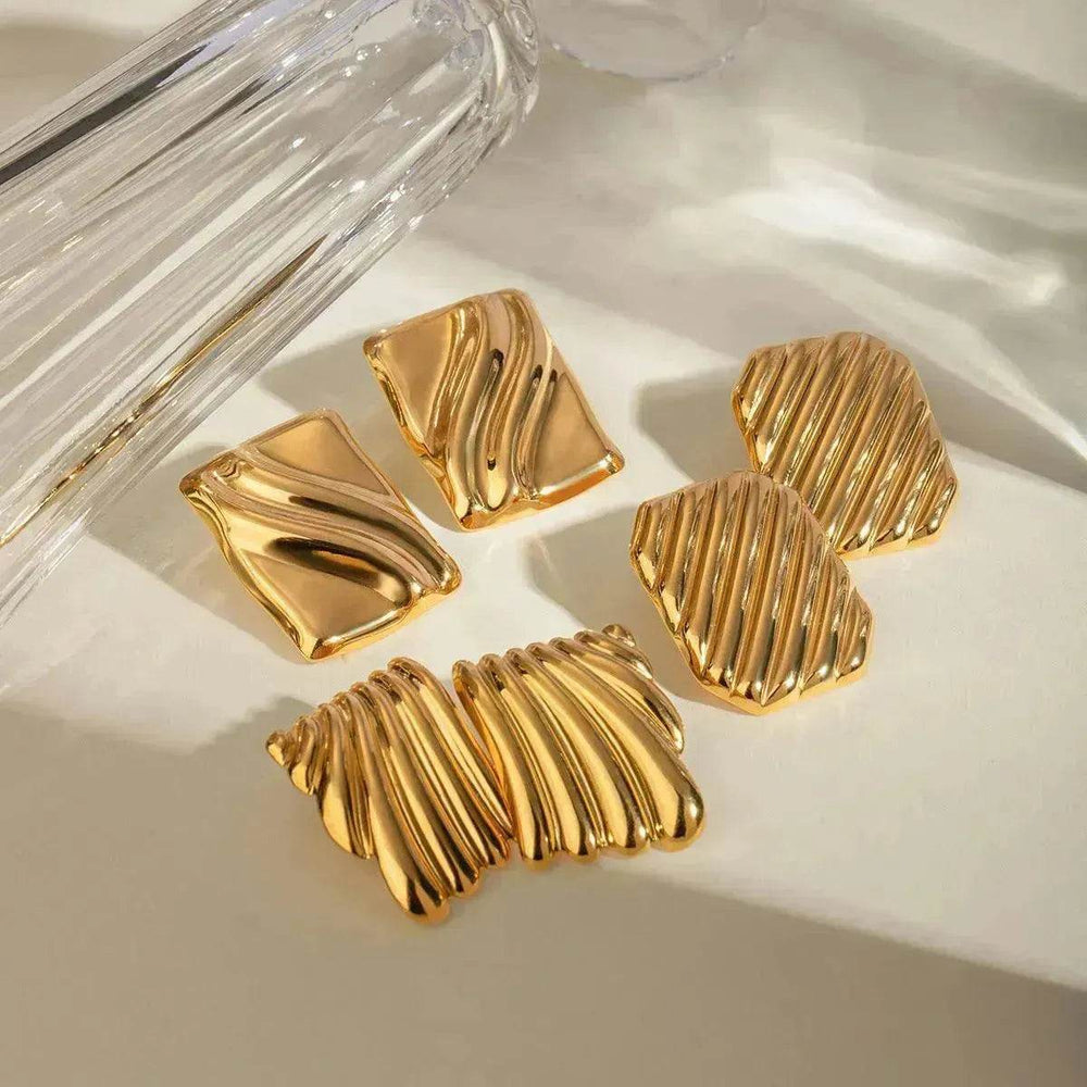 Trendy 18K Gold Stainless Steel Cube Wave Stud Earrings for Women Wedding Earrings - EX-STOCK Canada