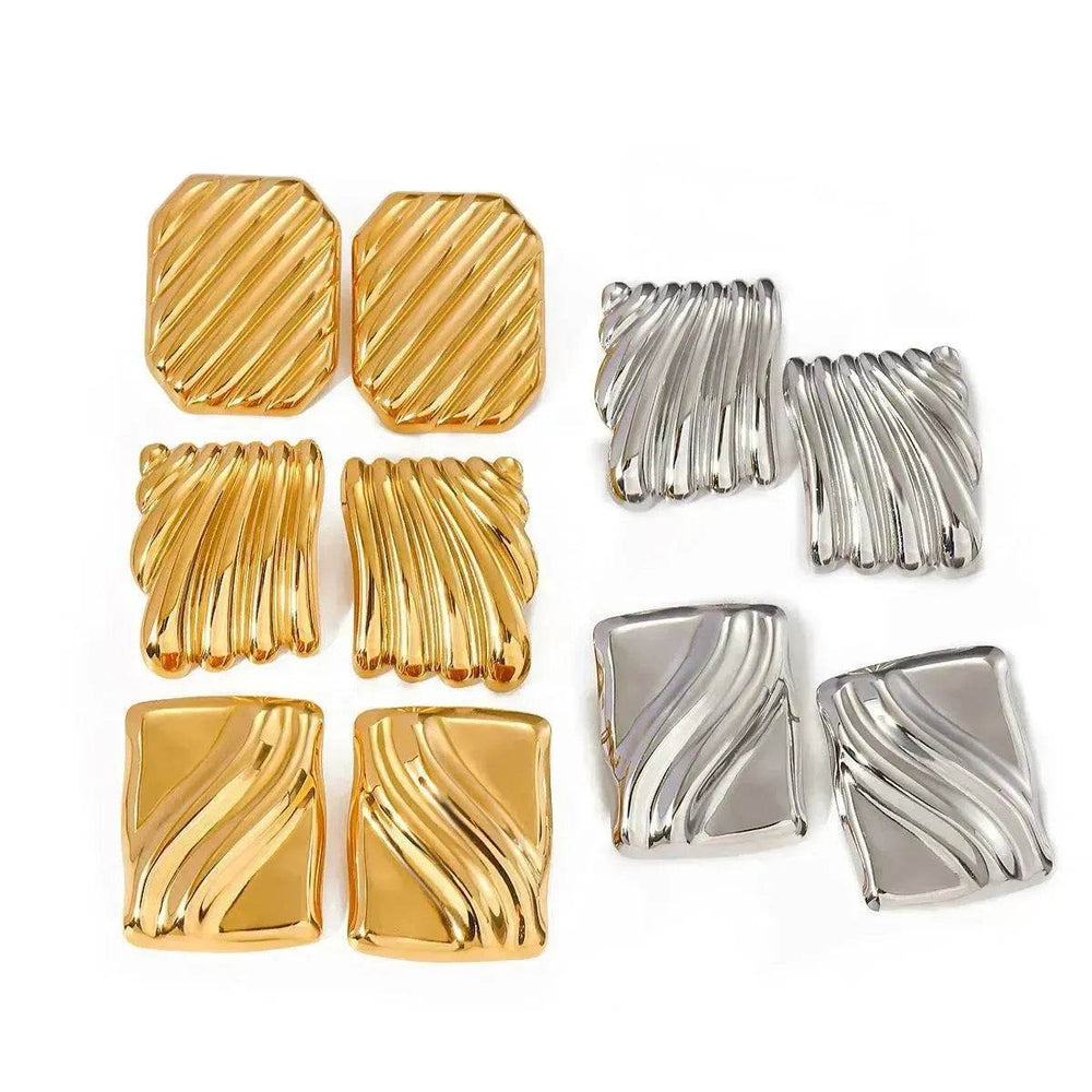 Trendy 18K Gold Stainless Steel Cube Wave Stud Earrings for Women Wedding Earrings - EX-STOCK Canada