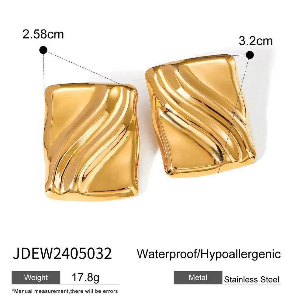 Trendy 18K Gold Stainless Steel Cube Wave Stud Earrings for Women Wedding Earrings - EX-STOCK Canada