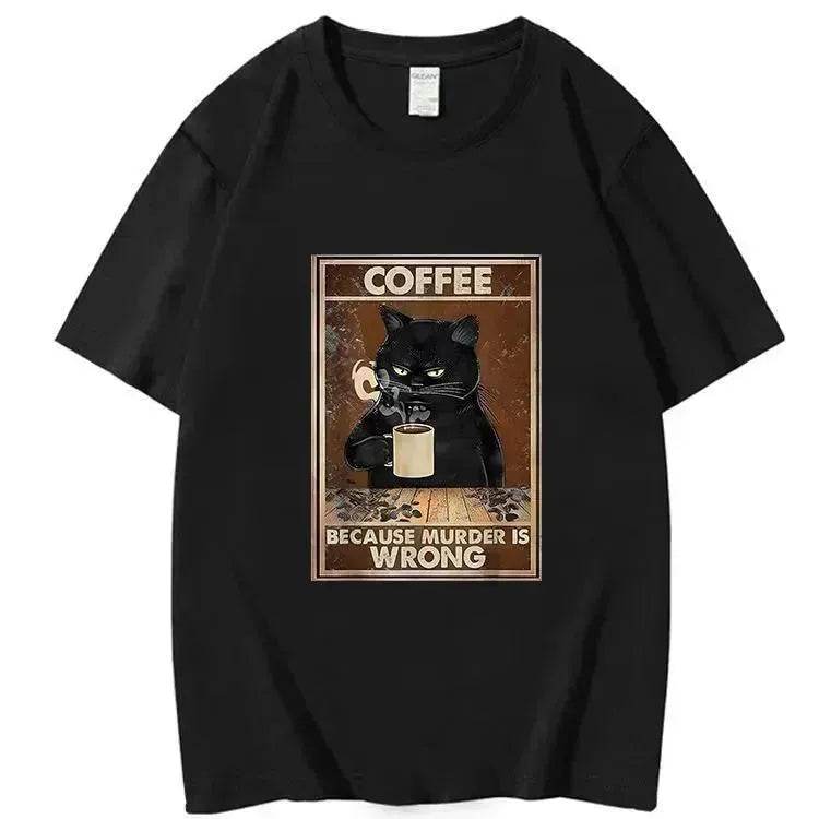 Trendy Short Sleeve Cat Poster Printed Unisex Casual T-shirt - EX-STOCK Canada