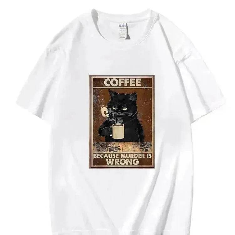 Trendy Short Sleeve Cat Poster Printed Unisex Casual T-shirt - EX-STOCK Canada
