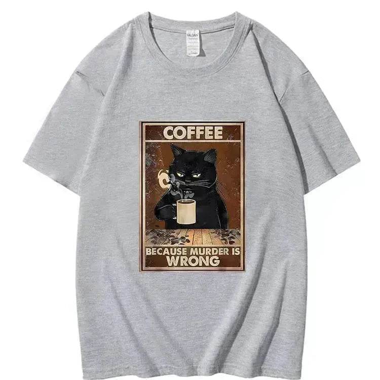 Trendy Short Sleeve Cat Poster Printed Unisex Casual T-shirt - EX-STOCK Canada