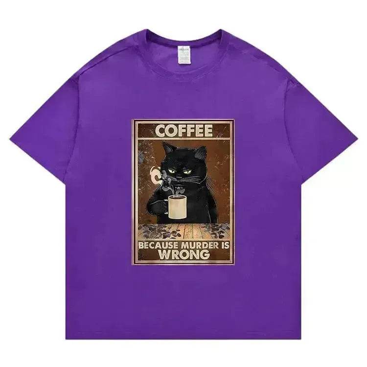 Trendy Short Sleeve Cat Poster Printed Unisex Casual T-shirt - EX-STOCK Canada