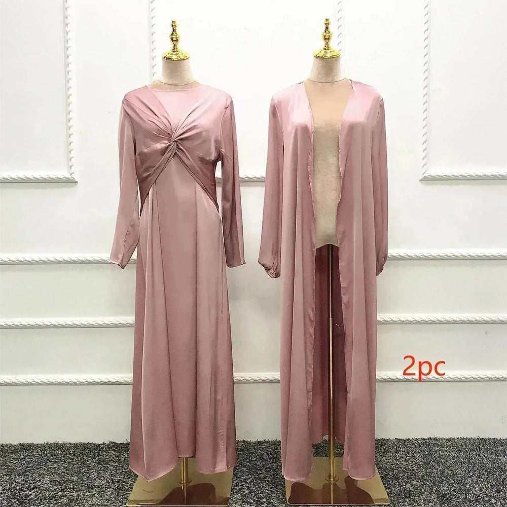 Turkey Dubai Fashion Solid Color Two-piece Set Dress Cardigan Suit - EX-STOCK Canada