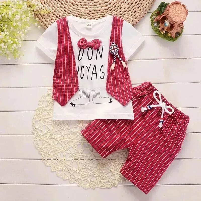 Two-piece Children's Suit With Short Sleeve Shorts And Suspenders Top Shirt - EX-STOCK Canada