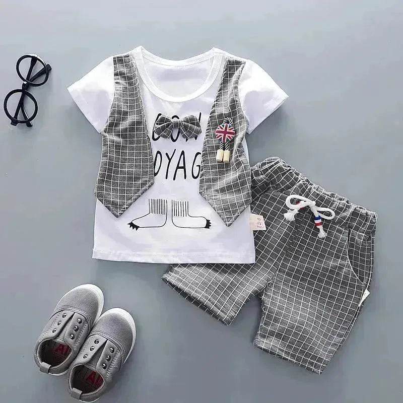 Two-piece Children's Suit With Short Sleeve Shorts And Suspenders Top Shirt - EX-STOCK Canada