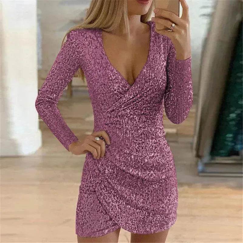 V-neck Hip Irregular Skirt Long Sleeve Women - EX-STOCK Canada