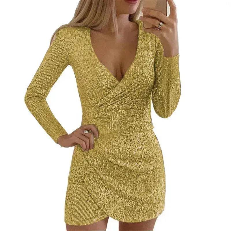 V-neck Hip Irregular Skirt Long Sleeve Women - EX-STOCK Canada