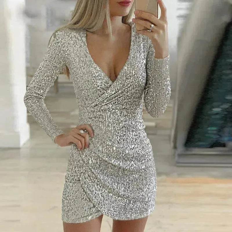 V-neck Hip Irregular Skirt Long Sleeve Women - EX-STOCK Canada