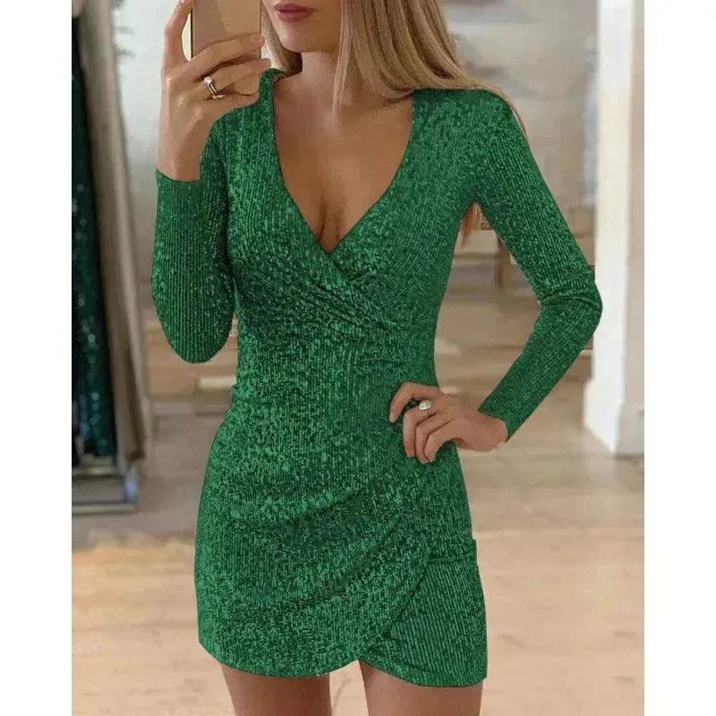 V-neck Hip Irregular Skirt Long Sleeve Women - EX-STOCK Canada