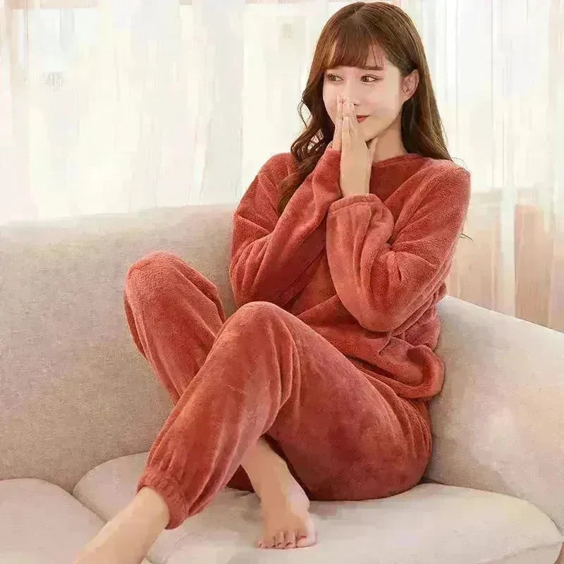 Warm Suit Women's Thick Coral Fleece Loungewear Suit - EX-STOCK CANADA