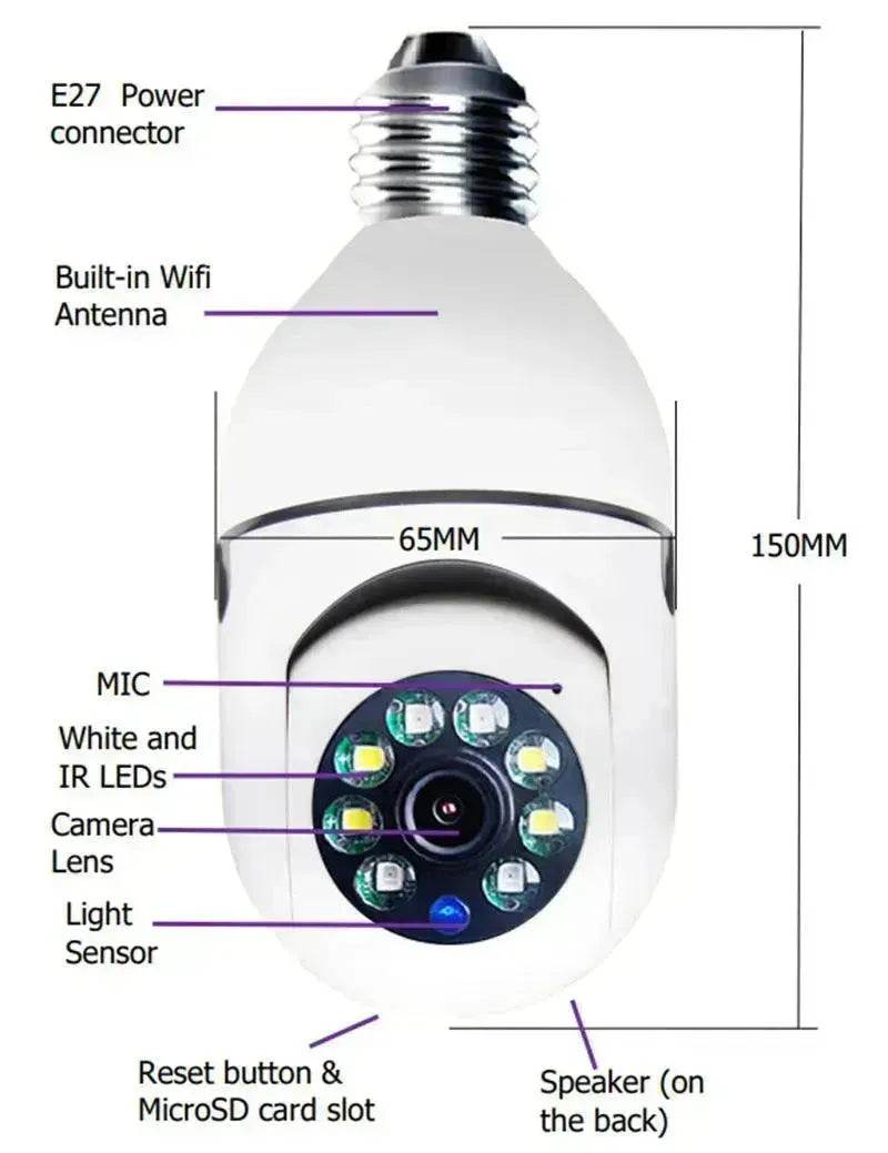 WiFi CAMERA 1080P Bulb 4X Zoom Camera E27 Home 5GWiFi Alarm Monitor Best Home Security Camera System Wireless CCTV Outdoor Security Camera - EX-STOCK Canada