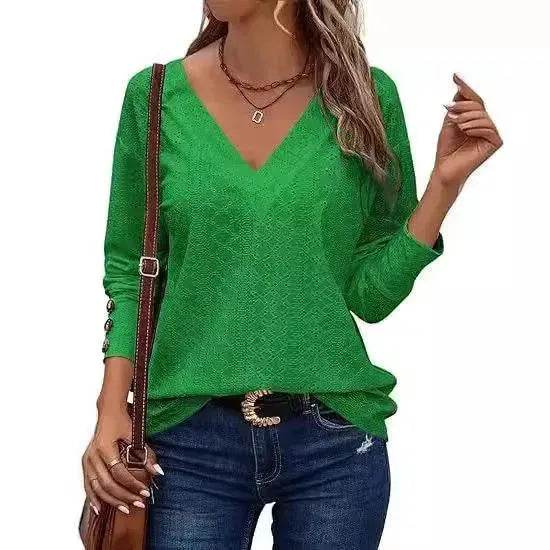 Women's Casual V-neck Long Sleeved Lace Casual Embroidered Shirt top - EX-STOCK Canada