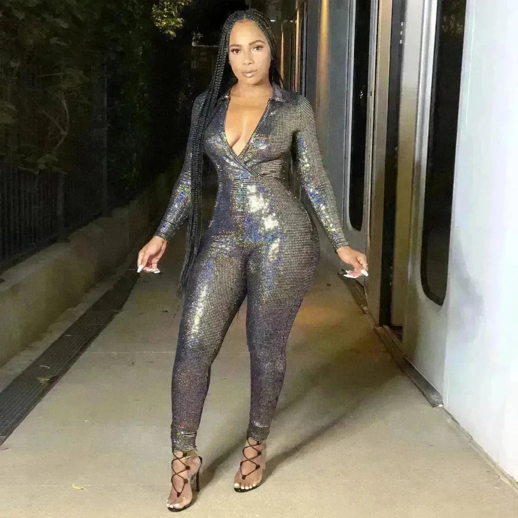 Women's Deep V Bronzing Jumpsuit - EX-STOCK CANADA
