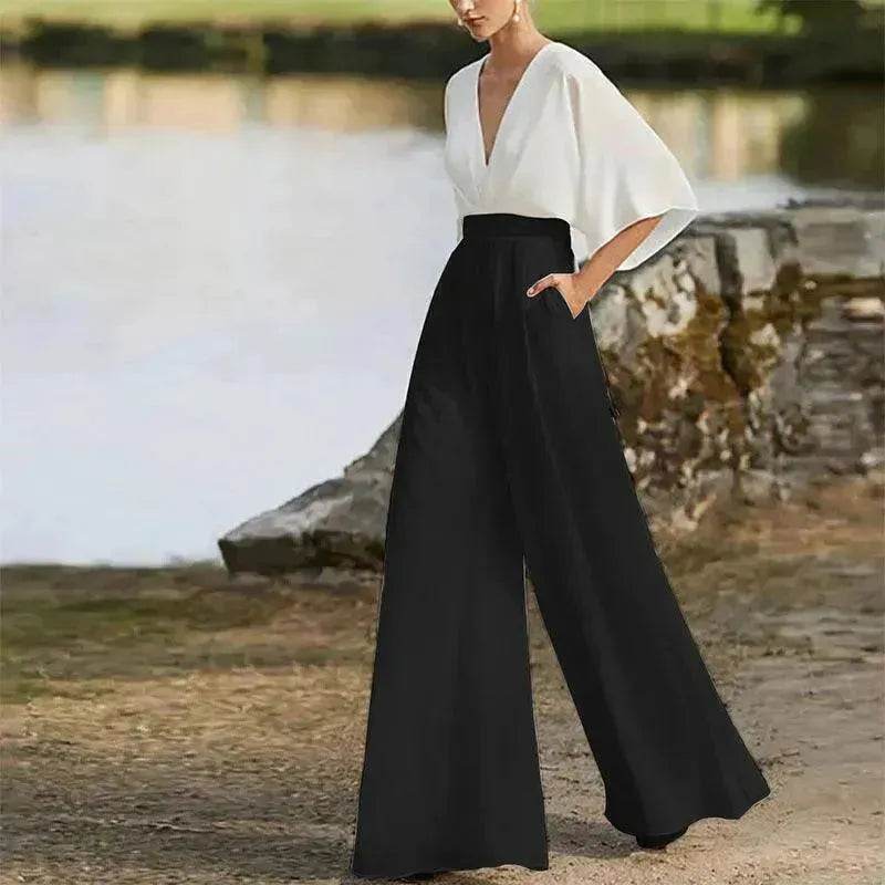 Women's Deep V High Waist Wide Leg Jumpsuit - EX-STOCK Canada
