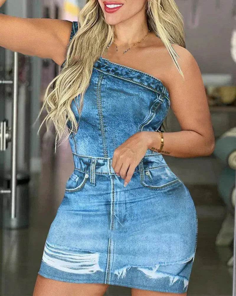 Women's Denim-like Printed Long-sleeved Jumpsuit - EX-STOCK Canada