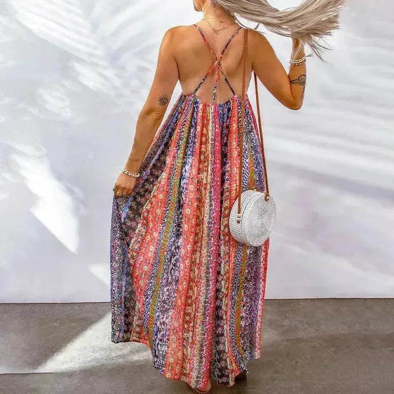 Women's Fashion High Waist Sling Cross Deep V-neck Dress - EX-STOCK Canada