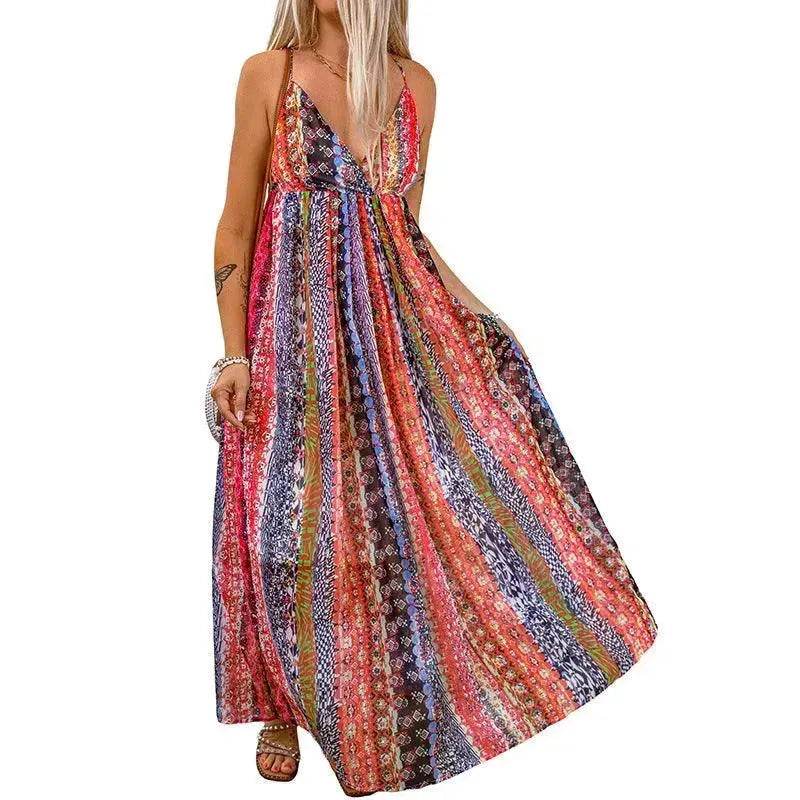 Women's Fashion High Waist Sling Cross Deep V-neck Dress - EX-STOCK Canada