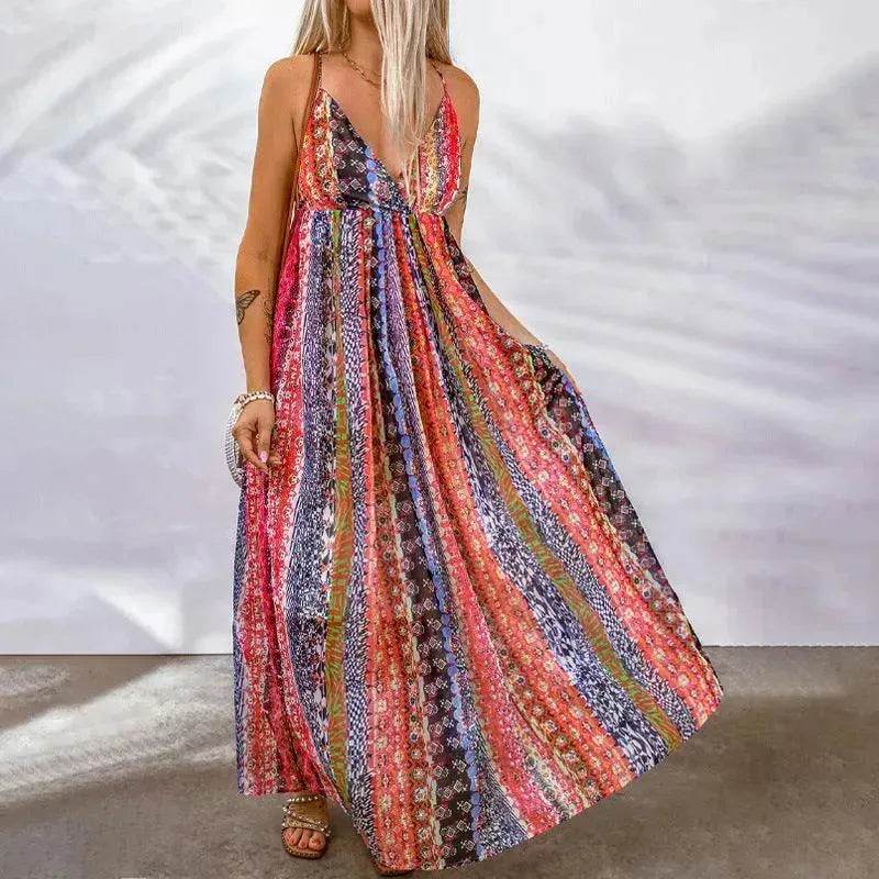 Women's Fashion High Waist Sling Cross Deep V-neck Dress - EX-STOCK Canada