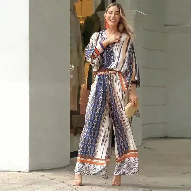 Women's Fashion Loose Printed Top Two-piece Pants - EX-STOCK Canada