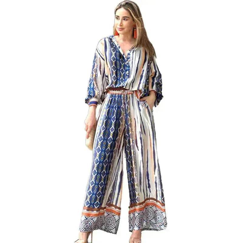 Women's Fashion Loose Printed Top Two-piece Pants - EX-STOCK Canada