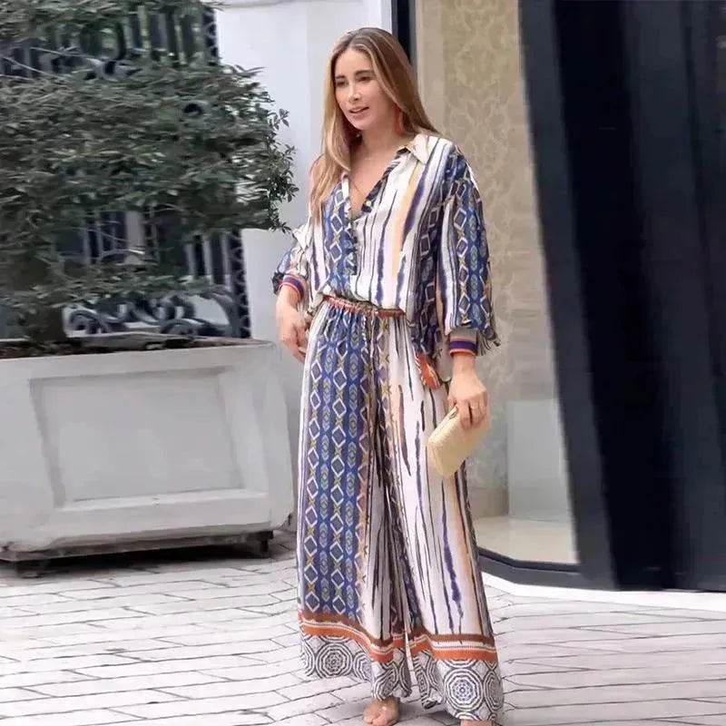 Women's Fashion Loose Printed Top Two-piece Pants - EX-STOCK Canada