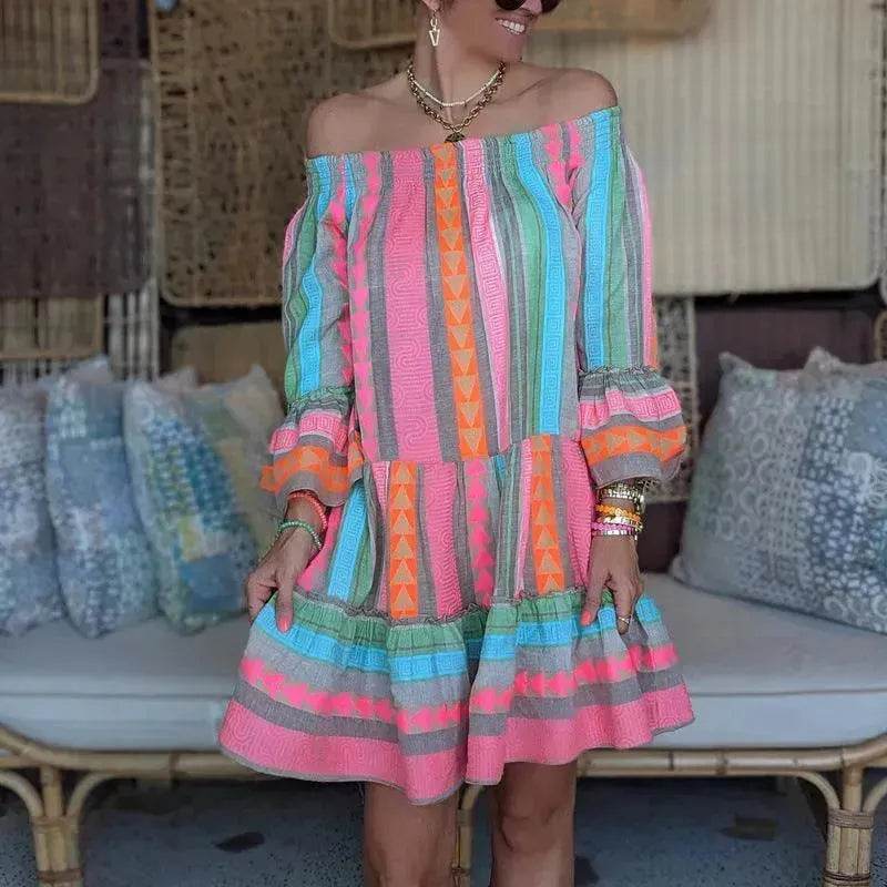 Women's Fashion Patchwork Flared Sleeves Dress - EX-STOCK Canada