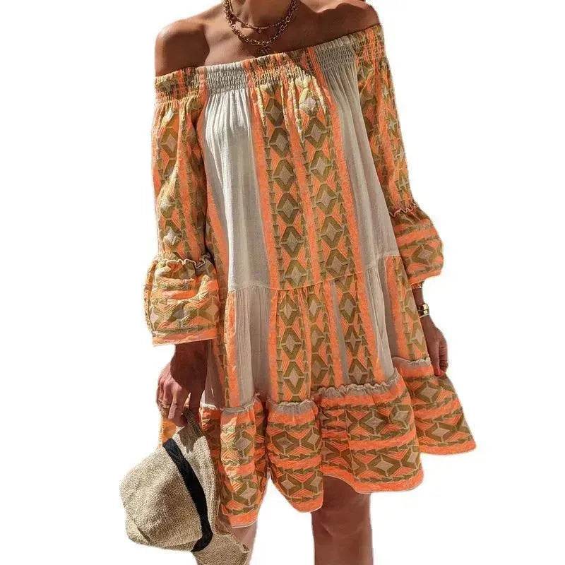 Women's Fashion Patchwork Flared Sleeves Dress - EX-STOCK Canada
