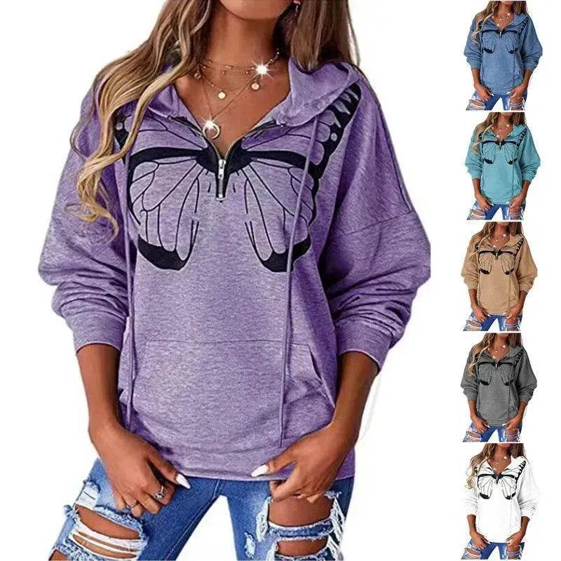 Women's Fashion Patchwork Print Hooded Loose Sweatshirt - EX-STOCK Canada