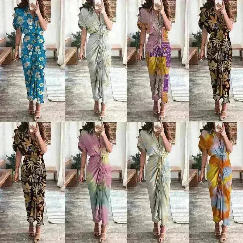 Women's Fashion Printed Temperament Loose Casual Lace-up Dress - EX-STOCK CANADA
