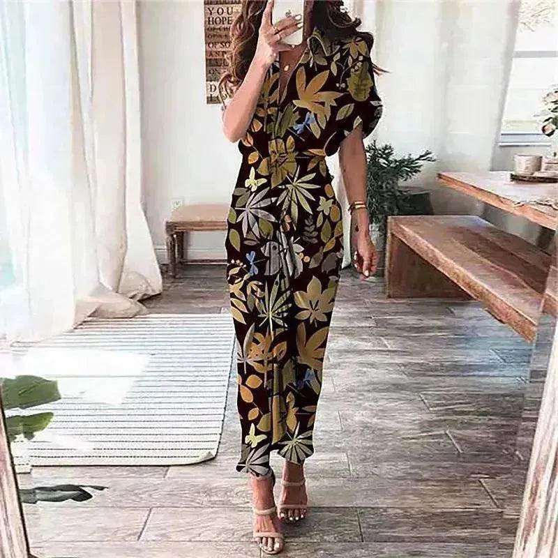 Women's Fashion Printed Temperament Loose Casual Lace-up Dress - EX-STOCK Canada