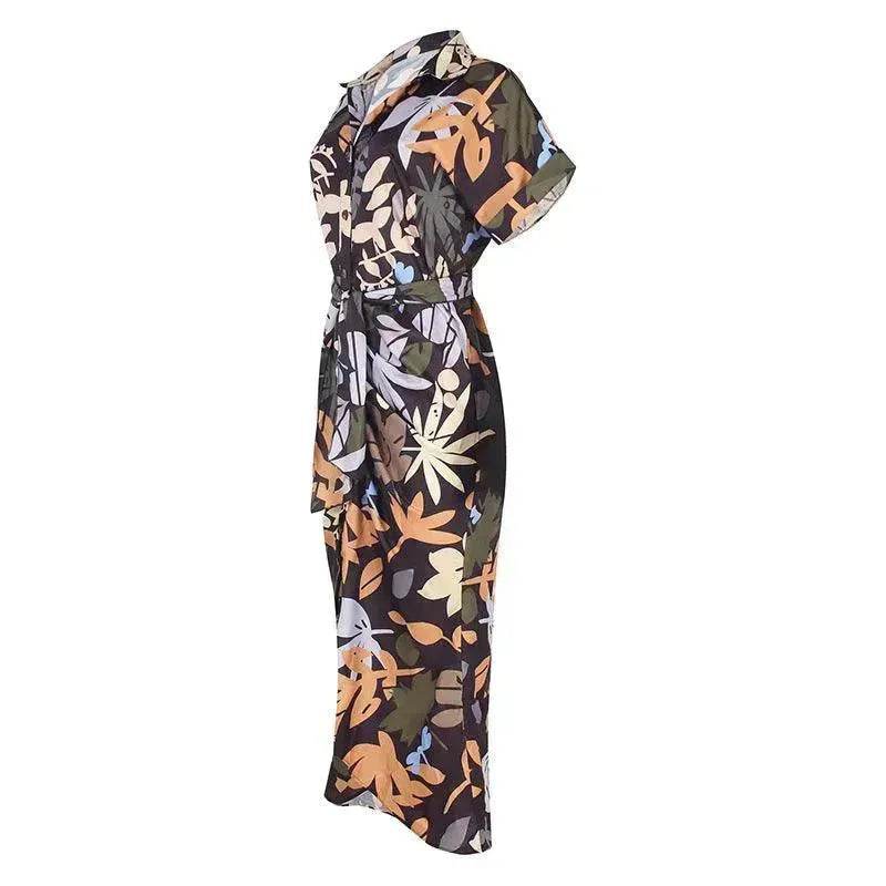 Women's Fashion Printed Temperament Loose Casual Lace-up Dress - EX-STOCK Canada